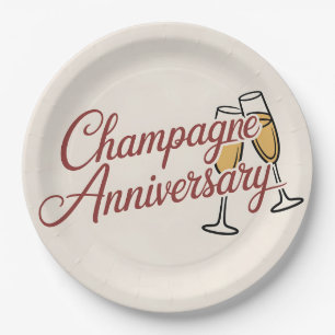 Champagne Anniversary Celebration Script Graphic Paper Plates
