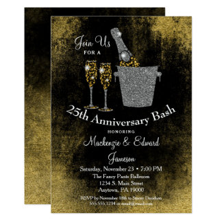 Champagne Anniversary Invitation Black Gold Silver