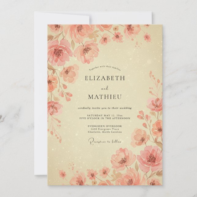 Champagne Apricot Peony Wedding Invitation (Front)