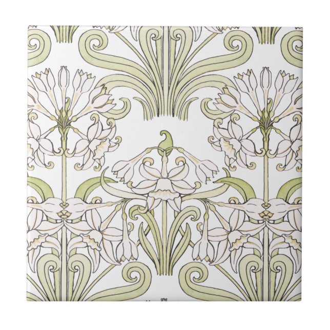 Champagne Art Nouveau Floral Ceramic Tile (Front)