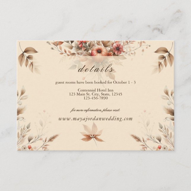 Champagne Autumn Wedding Details Enclosure Card (Front)