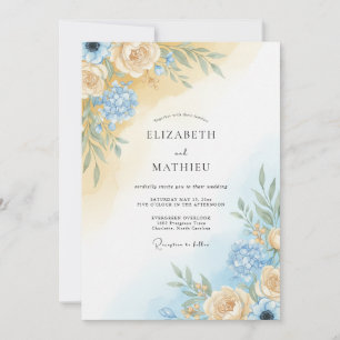 Champagne Azure Peony Wedding Invitation