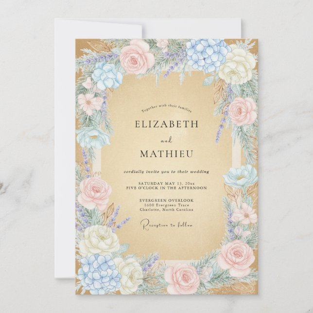 Champagne Azure Watercolor Wedding Invitation (Front)