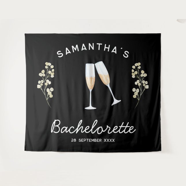 Champagne Bachelorette Party Backdrop Boho Floral (Front (Horizontal))