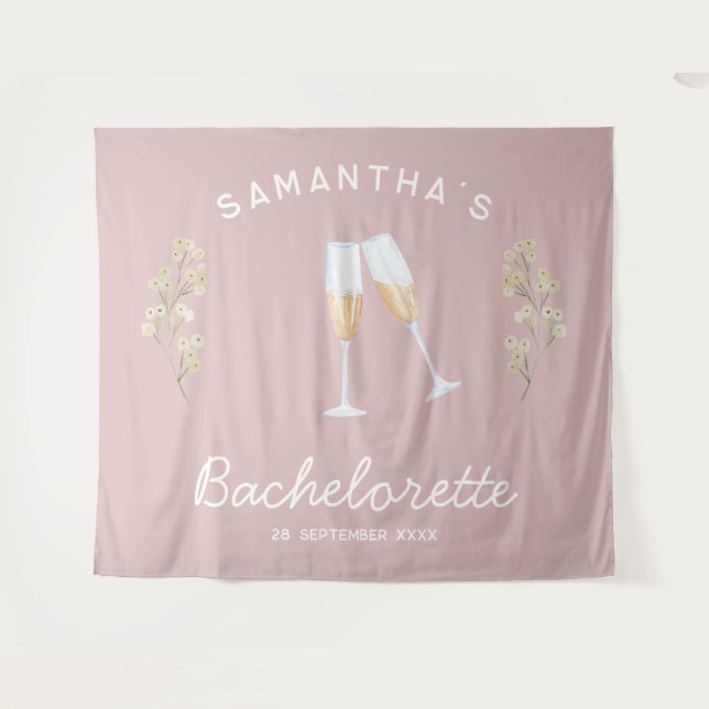 Champagne Bachelorette Party Backdrop Boho Floral (Front (Horizontal))