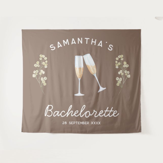 Champagne Bachelorette Party Backdrop Boho Floral (Front (Horizontal))