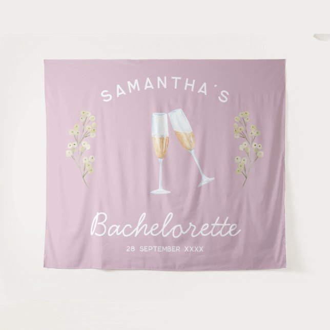 Champagne Bachelorette Party Backdrop Boho Floral (Front (Horizontal))