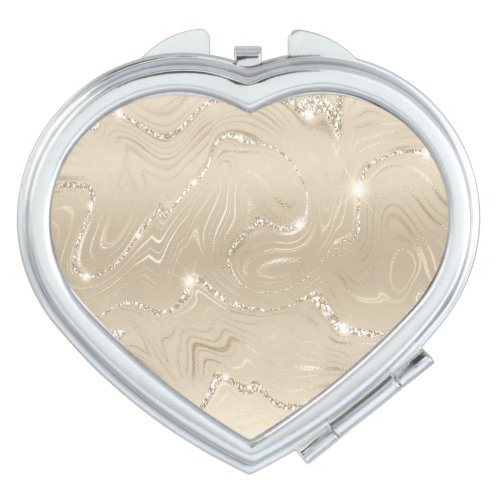 Champagne Background White and Beige Glitter Compact Mirror