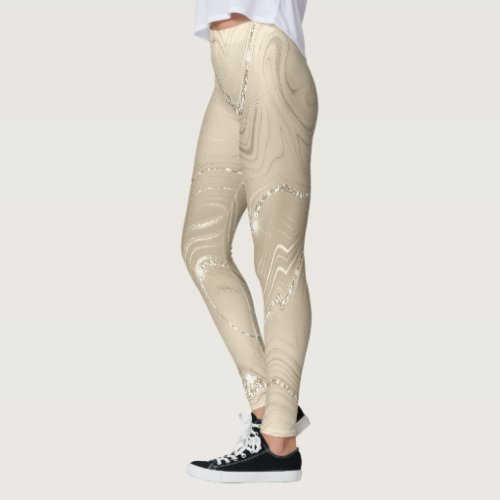 Champagne Background White and Beige Glitter Leggings