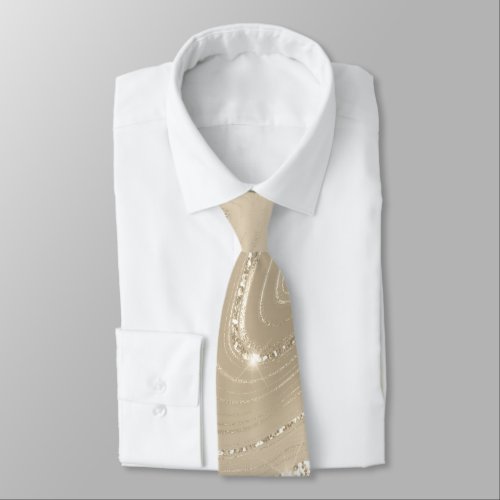 Champagne Background White and Beige Glitter Neck Tie