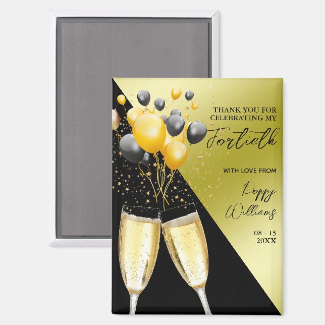 Champagne & Balloons 40th Birthday Magnet (Front/Back)