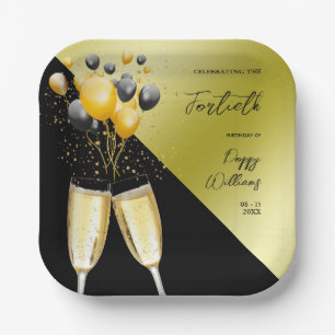 Champagne & Balloons 40th Birthday Paper Plates