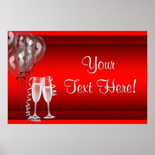 Champagne Balloons Red Party Banner Poster