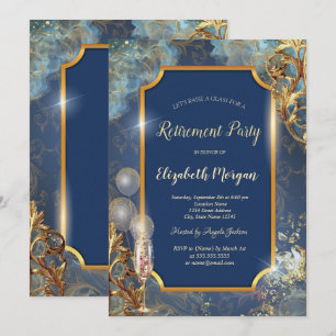 Champagne Balloons Retro Gold Frame Retirement Invitation