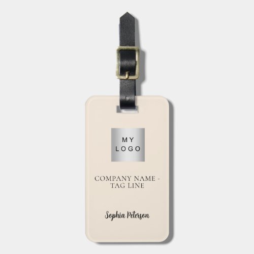 Champagne beige business company logo name luggage tag