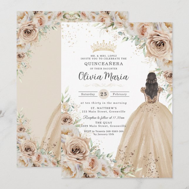 Champagne Beige Cream Floral Princess Quinceaera Invitation | Zazzle Champagne Beige Cream Floral Princess Quinceaera Invitation | Zazzle