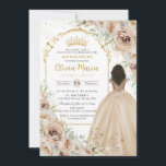 Champagne Beige Cream Floral Princess Quinceañera  Invitation<br><div class="desc">Personalize this elegant champagne floral Quinceañera / Sweet 16 birthday invitation easily and quickly. Simply click the customize it further button to edit the texts, change fonts and fonts colors. Featuring beautiful watercolor champagne flowers, a girl dressed in a lovely champagne ball gown and a gold princess crown. Perfect for...</div>