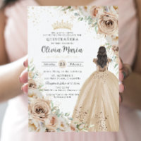 Champagne Beige Cream Floral Princess Quinceañera