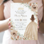 Champagne Beige Cream Floral Princess Quinceañera  Invitation<br><div class="desc">Personalize this elegant champagne floral Quinceañera / Sweet 16 birthday invitation easily and quickly. Simply click the customize it further button to edit the texts, change fonts and fonts colors. Featuring beautiful watercolor champagne flowers, a girl dressed in a lovely champagne ball gown and a champagne gold princess crown. Perfect...</div>