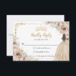 Champagne Beige Cream Floral Princess Quinceañera RSVP Card<br><div class="desc">This pretty floral Quinceañera / Sweet 16 RSVP card features beautiful watercolor champagne flowers, a girl dressed in a lovely champagne ball gown and a champagne gold princess crown. Simply click the customize it further button to edit the texts, change fonts and fonts colors. Matching items available in store. (c)...</div>