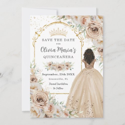 Champagne Beige Cream Floral Princess Quinceaera  Save The Date