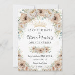 Champagne Beige Cream Gold Floral Quinceañera Save The Date<br><div class="desc">Personalize this pretty Champagne Floral Quinceañera / Sweet 16 birthday save the date easily and quickly. Simply click the customize it further button to edit the texts, change fonts and fonts colors. Featuring beautiful watercolor champagne flowers and a champagne gold princess crown. Matching items available in store. (c) Somerset Fine...</div>