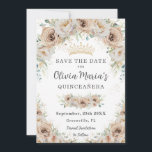 Champagne Beige Cream Gold Floral Quinceañera Save The Date<br><div class="desc">Personalize this pretty Champagne Floral Quinceañera / Sweet 16 birthday save the date easily and quickly. Simply click the customize it further button to edit the texts, change fonts and fonts colors. Featuring beautiful watercolor champagne flowers and a champagne gold princess crown. Matching items available in store. (c) Somerset Fine...</div>