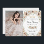 Champagne Beige Cream Gold Floral Quinceañera Save The Date<br><div class="desc">Personalize this pretty Champagne Floral Quinceañera / Sweet 16 birthday picture save the date easily and quickly. Simply click the Edit Using Design Tools button to further edit the text, change font styles and fonts colors. Some images are movable, resizable, multipliable and removable. Featuring beautiful watercolor champagne flowers and a...</div>