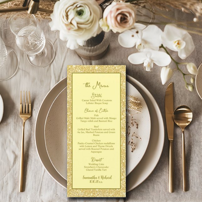 Champagne Beige Gold Glitter 4x9" Wedding Menu  (Creator Uploaded)