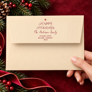 Champagne Beige Happy Holidays, Burgundy & Cream Envelope