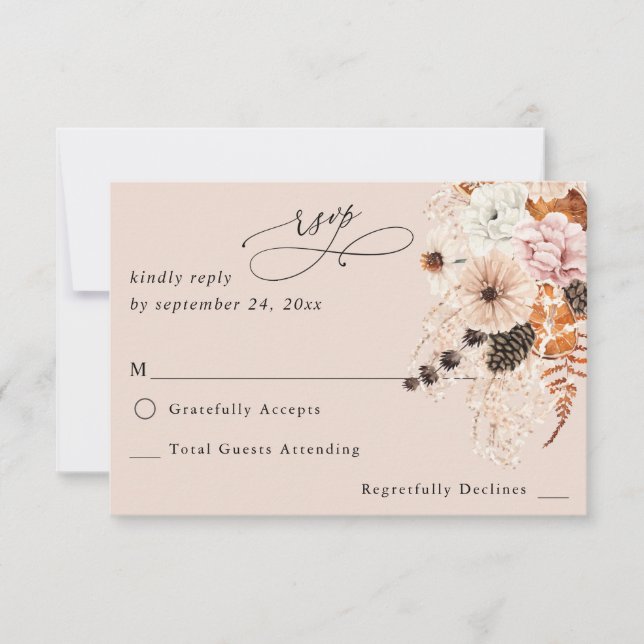 Champagne Beige & Orange Rustic Floral no Meal BE RSVP Card (Front)