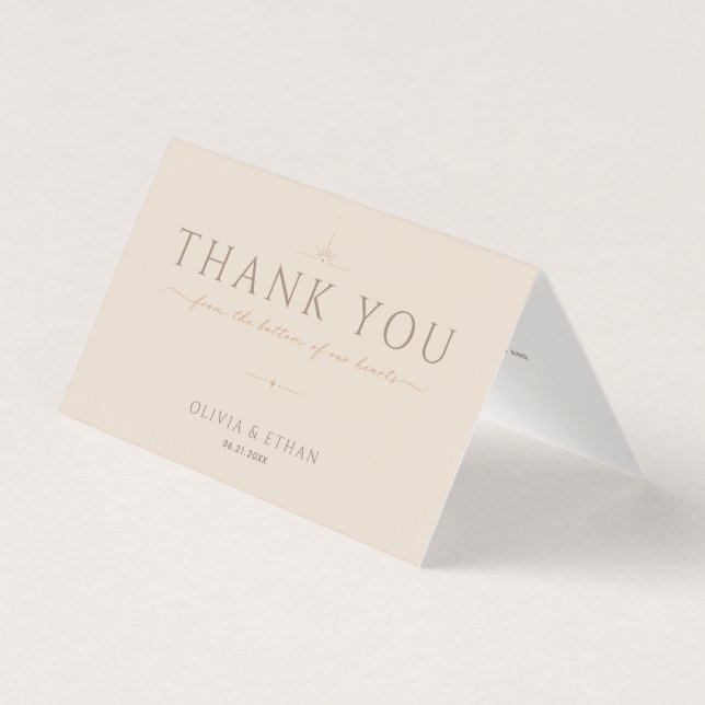 Champagne Beige Wedding Thank You Folded Card (Front)