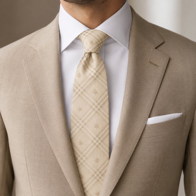 Champagne Beige Windowpane Plaid Neck Tie (Creator Uploaded)