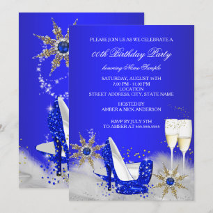 Champagne Birthday Party Royal Blue High Heels Invitation