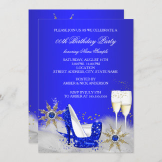 Champagne Birthday Party Royal Blue High Heels Invitation