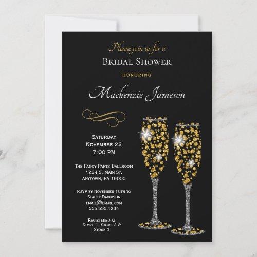 Champagne Black Bridal Shower Invitation