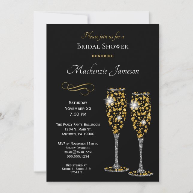 Champagne Black Bridal Shower Invitation (Front)