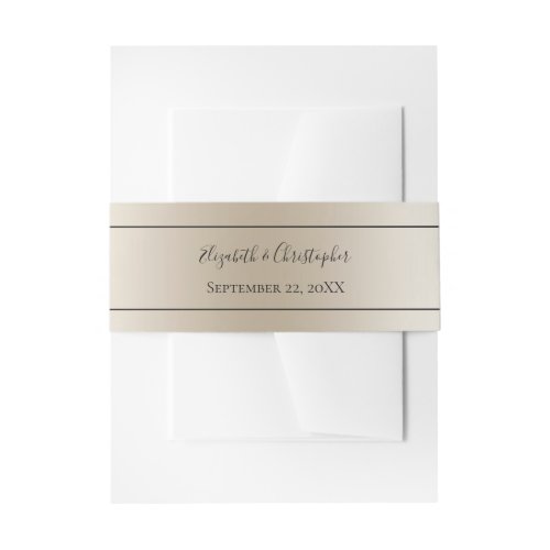 Champagne Black Formal Elegant Script Wedding  Invitation Belly Band