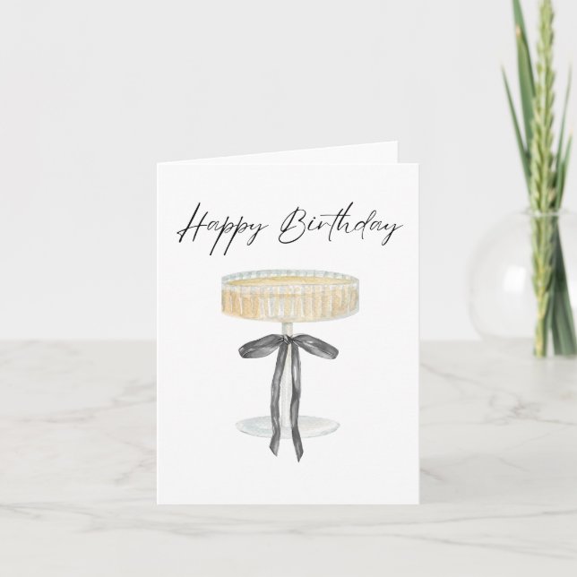 Champagne Black Ribbon Bow Watercolor Birthday Card (Front)