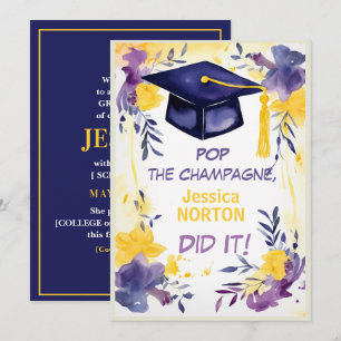 🎓Champagne Blooms Graduation  Invitation