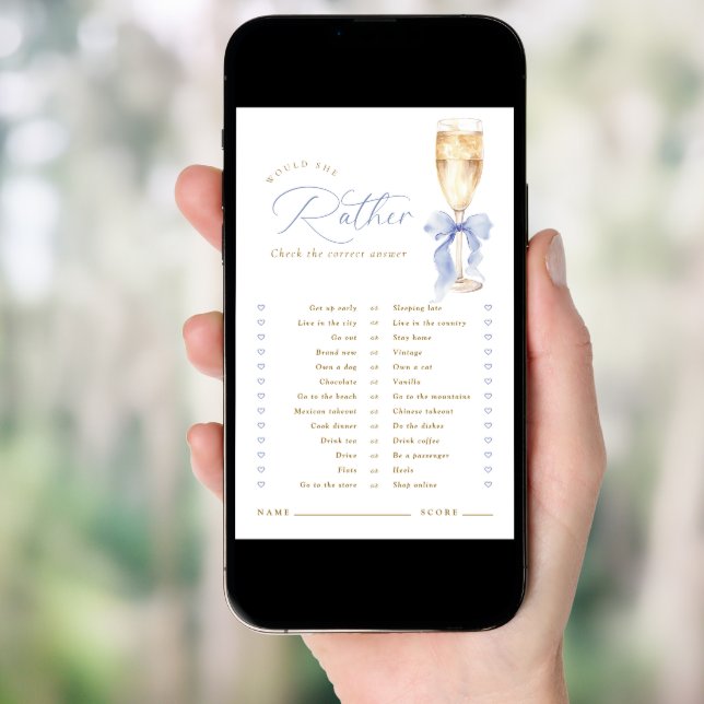  Champagne Blue Bow Would She Rather Game Digital Poster (Front Digital)