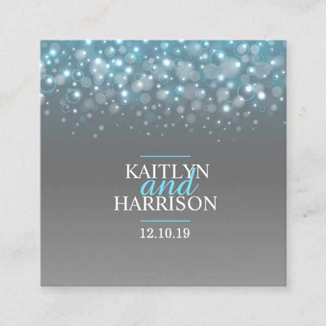 Champagne blue grey wedding details cards (Front)