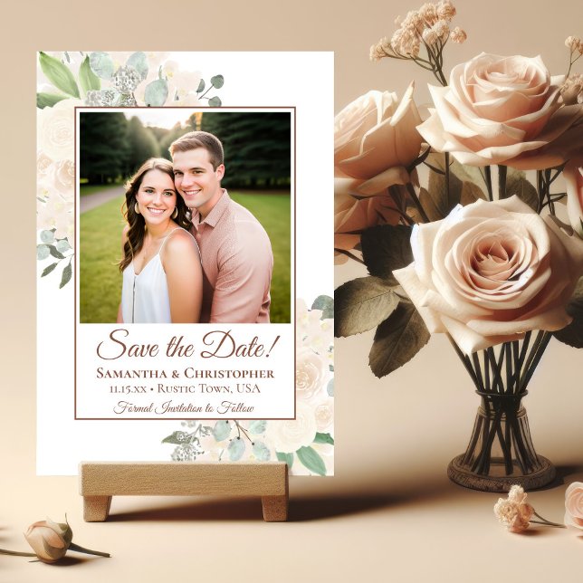 Champagne Blush Boho Floral Photo Wedding Save The Date (Creator Uploaded)