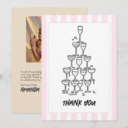 Champagne & Blush Chic Champagne Tower Thank You Card