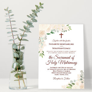 Champagne Blush Floral Modern Catholic Wedding Invitation