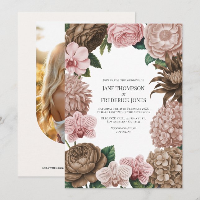 Champagne Blush, Oyster Pink & Latte Beige Wedding Invitation (Front/Back)