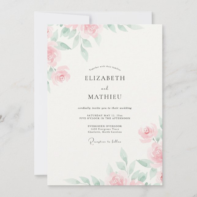 Champagne Blush Peony Wedding Invitation (Front)
