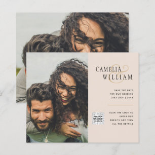 Champagne Blush PHOTO Wedding Invitation QR Code