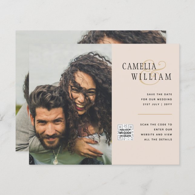 Champagne Blush PHOTO Wedding Invitation QR Code (Front/Back)
