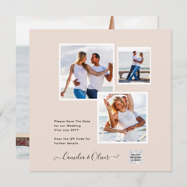 Champagne Blush PHOTO Wedding Invitation QR Code (Front/Back)